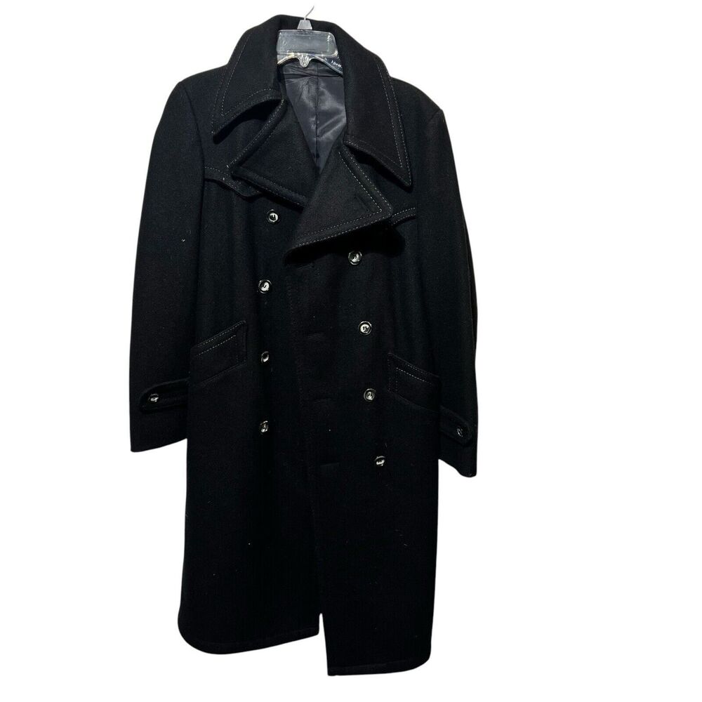 Vintage Esprit By Campus Unisex Black Wool Trench… - image 3